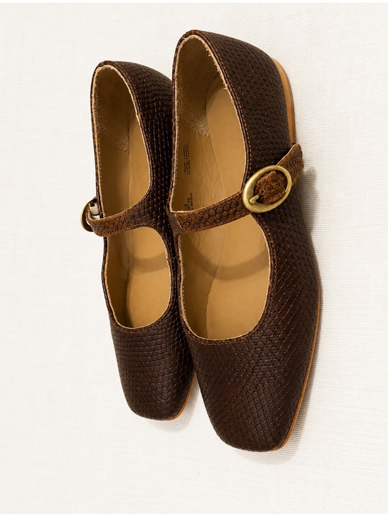 Shoes - Nisolo Lola Chocolate Brown Embossed Leather Mary Jane Square Toe Flats Size 7